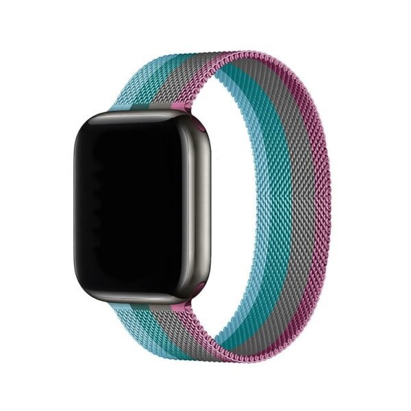 Stripe-Light-Red-With-Gray-Lake-Green-Lake-Blue-Milanese-Loop-For-Apple-Watch-Side